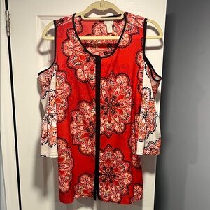 Chico's Vibrant Red and Black Patterned Blouse